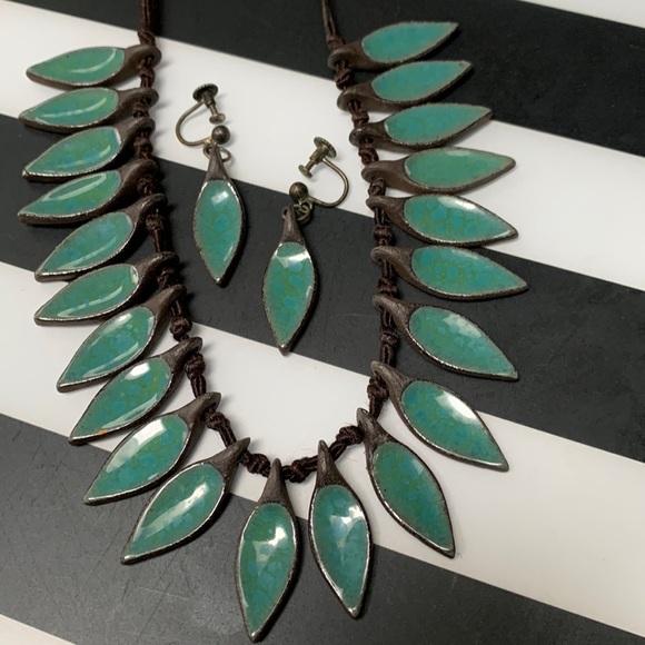 Pottery Beaded Necklace and Earrings - Picture 1 of 4